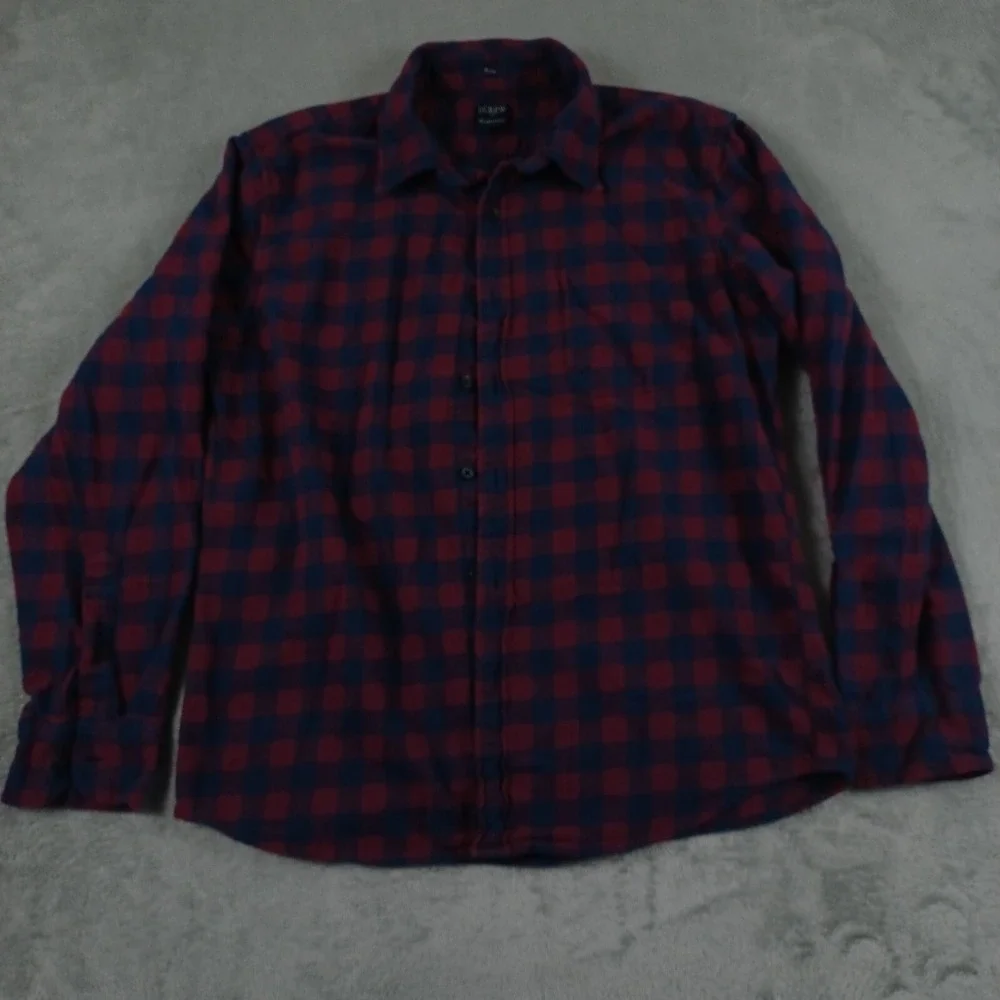 J Crew Shirt Mens Large Red Plaid Flannel Slim Fit Preppy‎ Long Sleeve